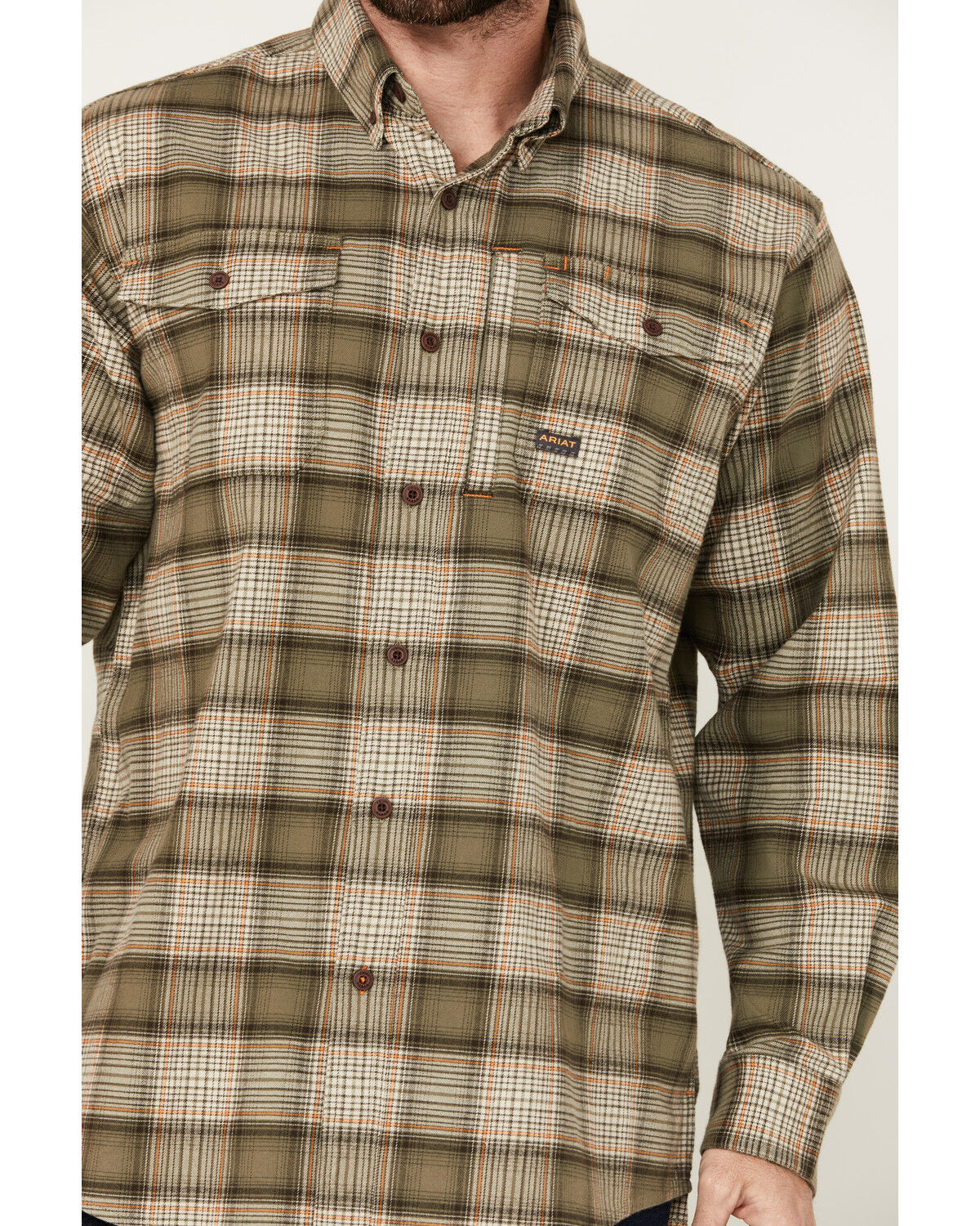 Image #3 - Ariat Men's Rebar DuraStretch Long Sleeve Button-Down Work Shirt, Green, hi-res
