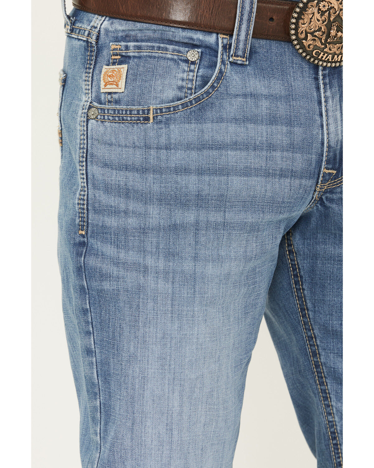 Image #2 - Cinch Men's Carter 2.0 Light Wash Relaxed Bootcut Performance Stretch Denim Jeans, Light Wash, hi-res