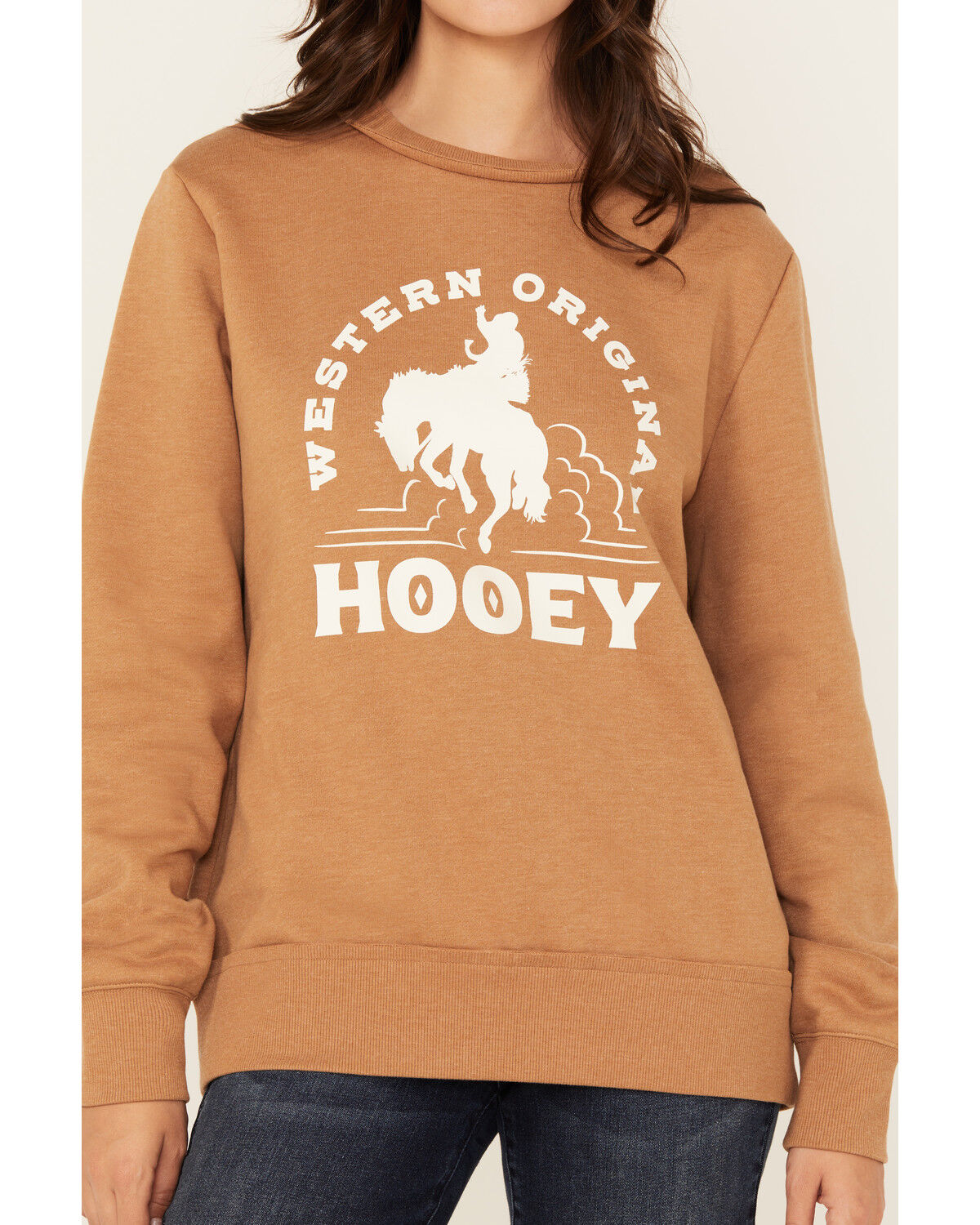 Image #3 - Hooey Women's Boot Barn Exclusive Bronco Graphic Crewneck Sweatshirt, Tan, hi-res