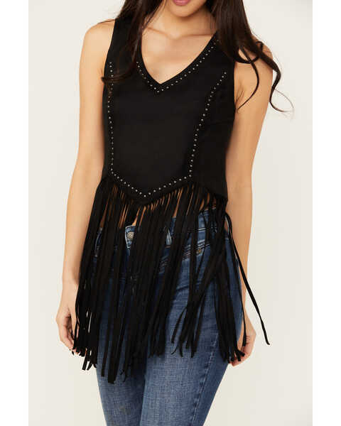 Image #3 - Idyllwind Women's Monticello Fringe Faux Suede Studded Tank , Black, hi-res