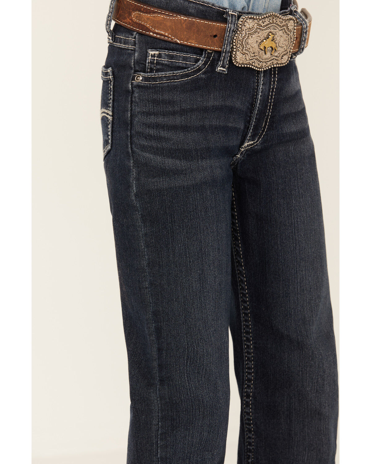 Image #4 - Wrangler Girls' "W" Swish Embroidery Bootcut Jeans, Indigo, hi-res