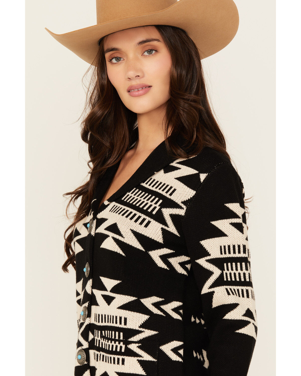 Image #2 - Cotton & Rye Women's Southwestern Print Cardigan, Black, hi-res