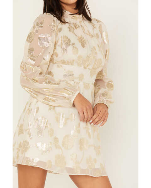Image #3 - Sadie & Sage Women's Cham Afterglow Metallic Floral Print Mini Dress, Off White, hi-res