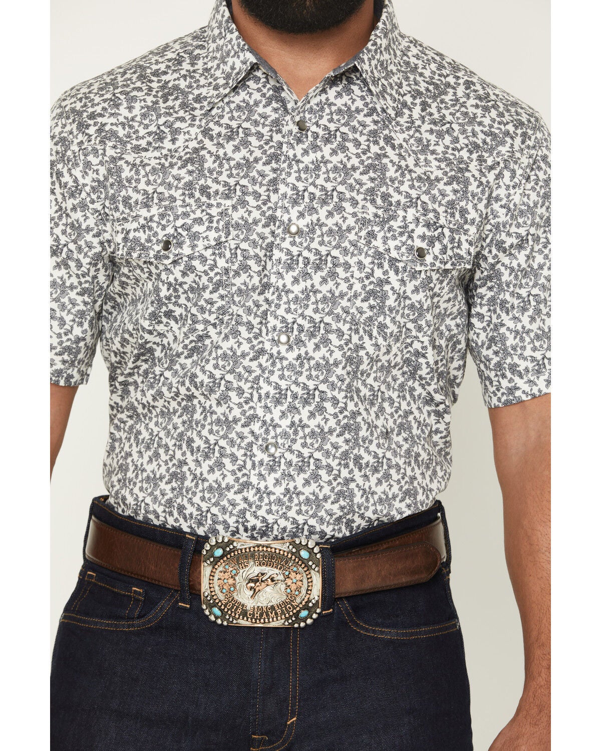 Image #3 - Cody James Men's Flynn Floral Print Short Sleeve Snap Western Shirt, White, hi-res