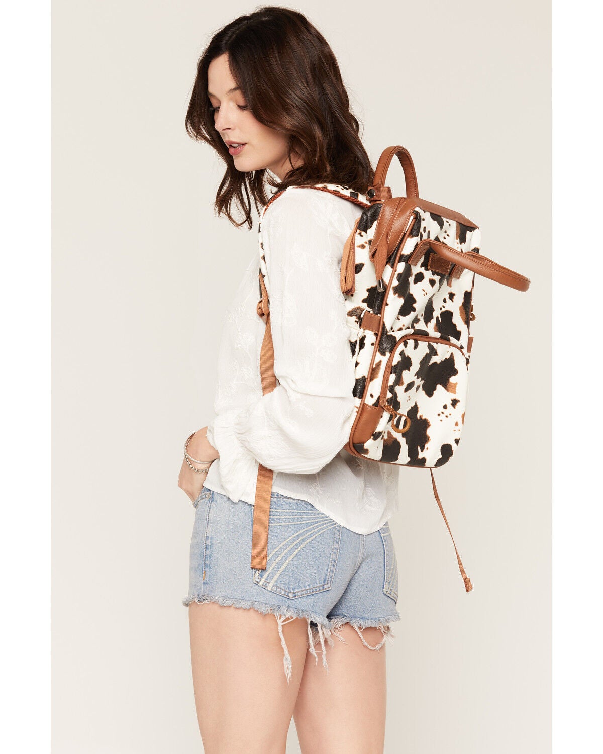 Wrangler Women's Cow Print Backpack, Brown, hi-res