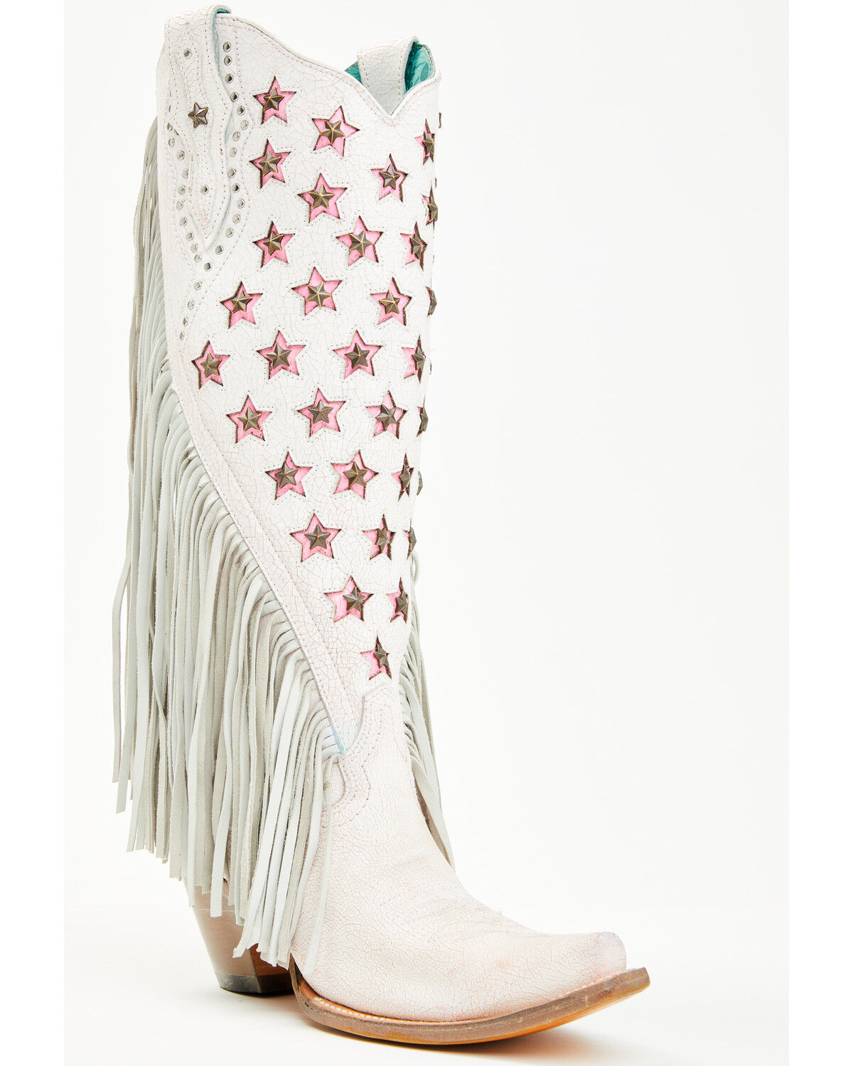 Image #1 - Corral Women's Star Inlay Fringe Tall Western Boots - Snip Toe, White, hi-res