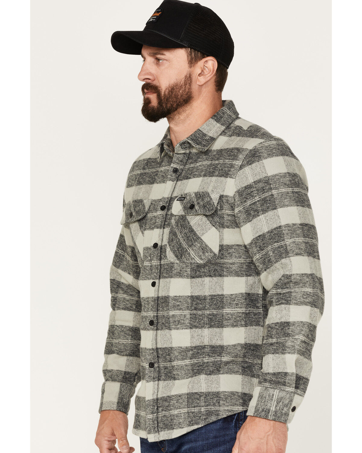 Image #2 - Brixton Men's Bowery Long Sleeve Button Down Flannel Shirt, Charcoal, hi-res