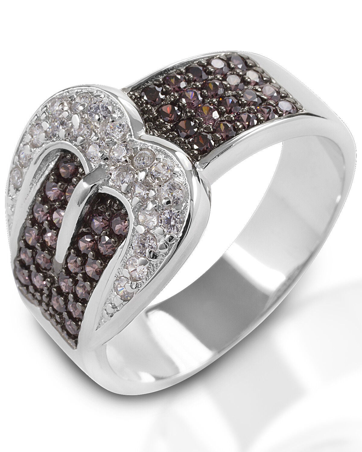 Image #1 - Kelly Herd Women's Large Cognac & Clear Buckle Ring, Silver, hi-res