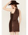 Image #4 - Wonderwest Women's Rain Drum Knotted Leather Slip Mini Dress, Brown, hi-res