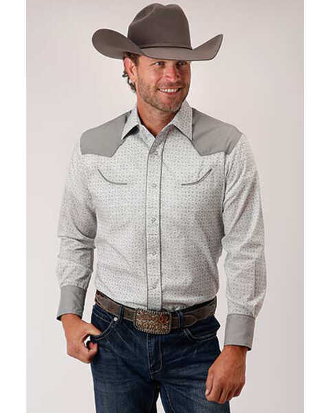 Roper Men's Floral Print Retro Fancy Yoke Long Sleeve Snap Western Shirt , White, hi-res