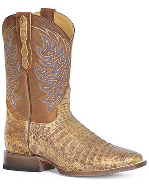 Stetson Men's Cameron Exotic Caiman Western Boots - Broad Square Toe, Tan, hi-res