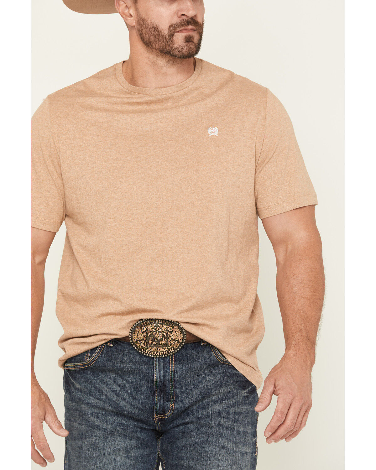 Image #3 - Cinch Men's Solid Logo Short Sleeve T-Shirt, Tan, hi-res