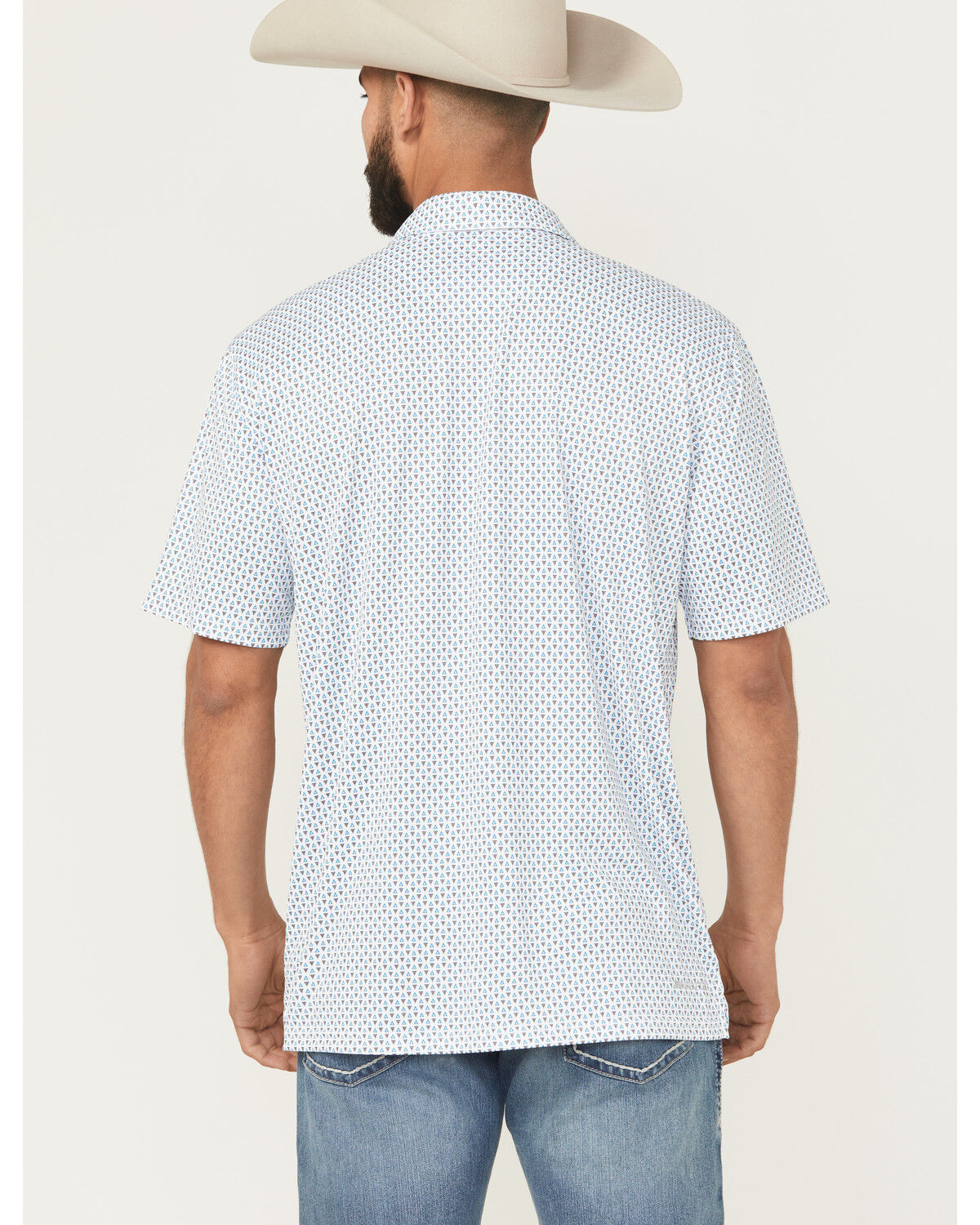 Image #4 - Ariat Men's Geo Print Short Sleeve Button-Down Performance Polo - Big, White, hi-res
