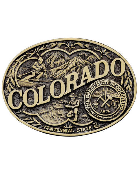 Montana Silversmiths Men's Colorado State Heritage Attitude Belt Buckle, Gold, hi-res