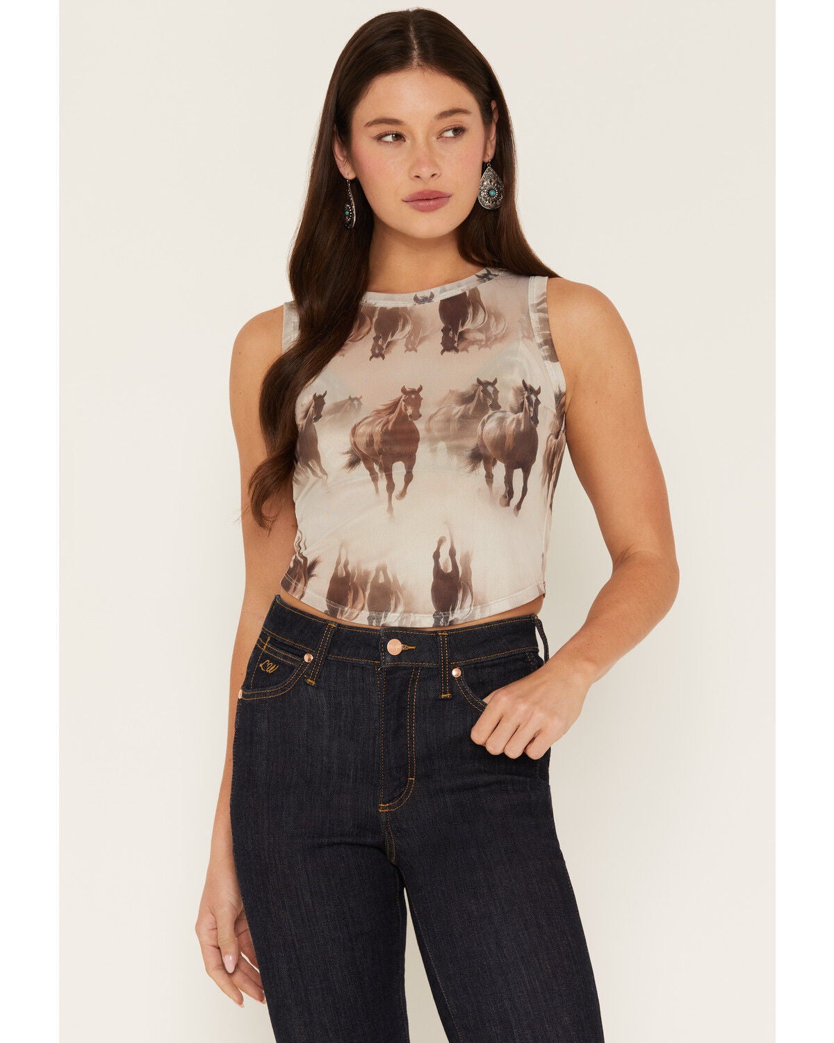 Youth In Revolt Women's Running Horse Mesh Tank Top, Tan, hi-res