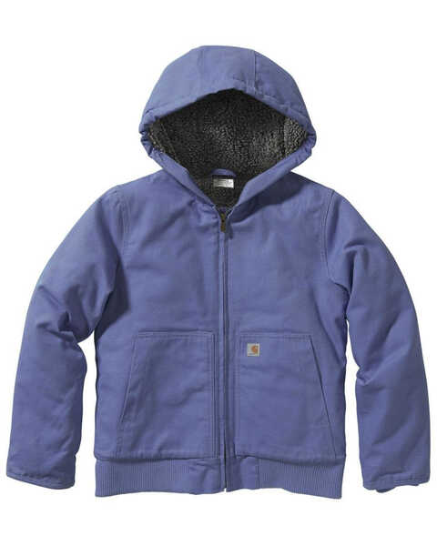 Image #1 - Carhartt Girls' Insulated Canvas Quilted Hooded Jacket, Purple, hi-res