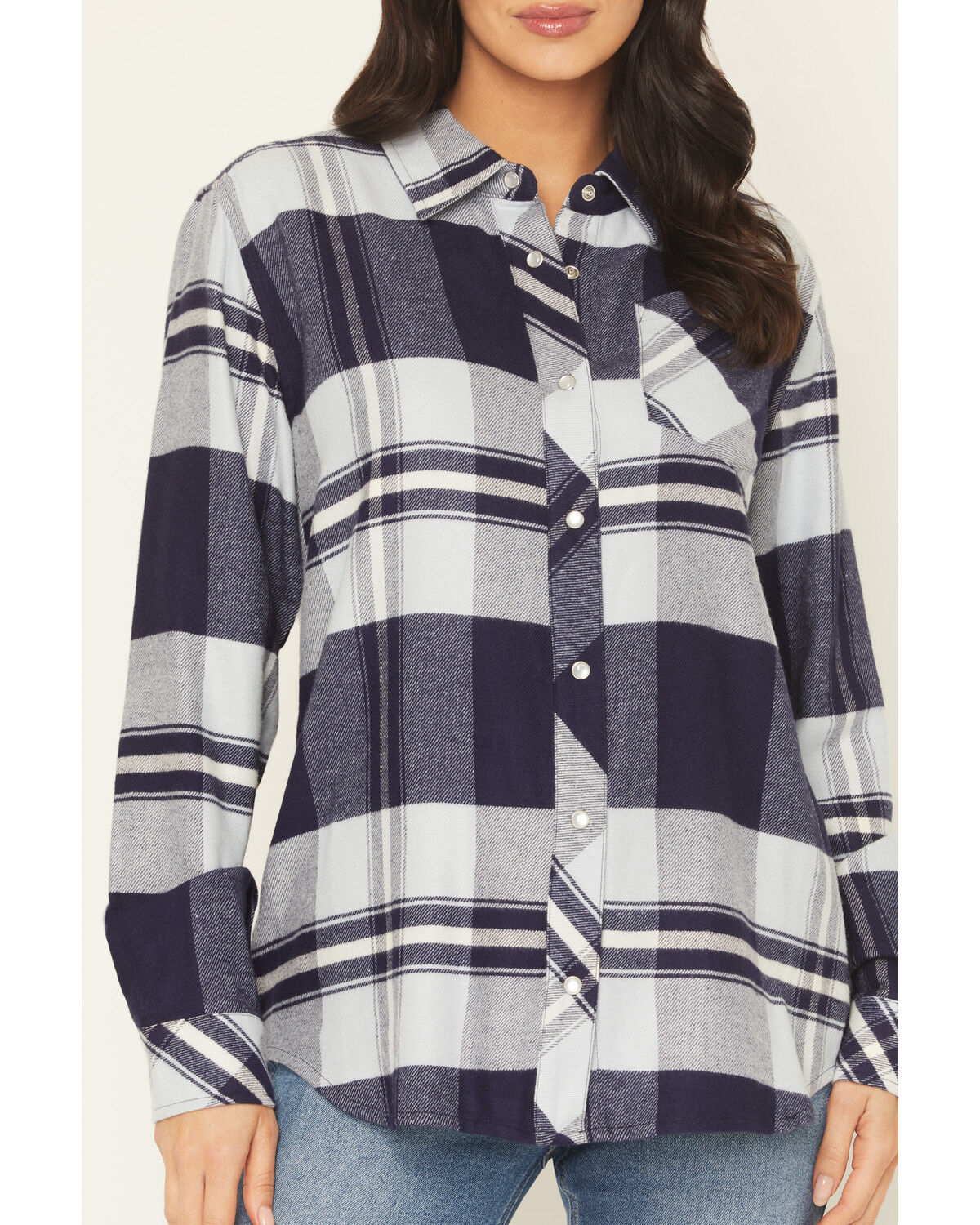Image #3 - Idyllwind Women's Shadowood Plaid Print Long Sleeve Snap Flannel Shirt, Indigo, hi-res