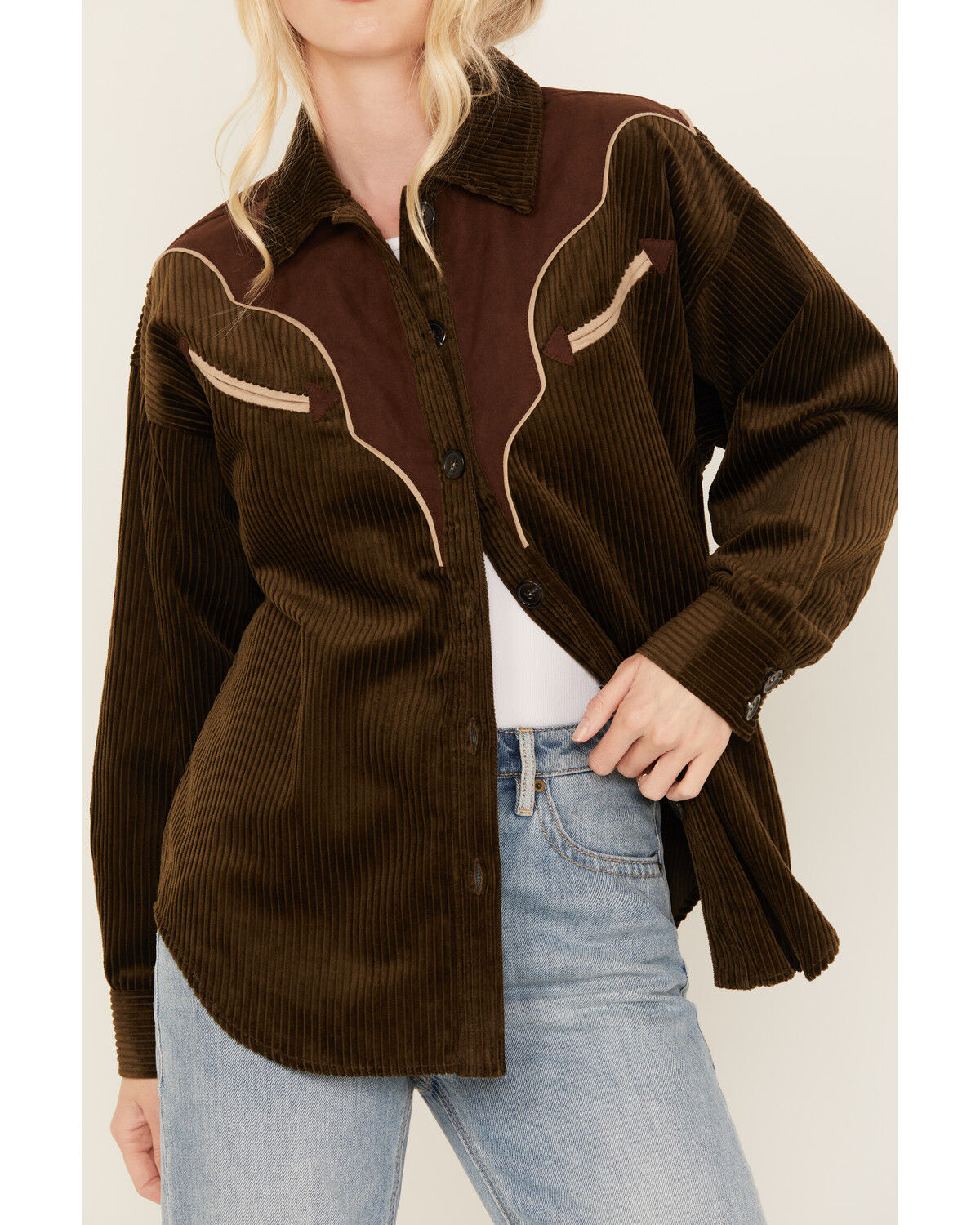 Image #3 - Shyanne Women's Corduroy Western Shacket, Forest Green, hi-res