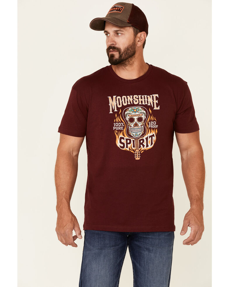 Moonshine Spirit Men's Maroon Guitar Fire Graphic Short Sleeve T-Shirt , Maroon, hi-res