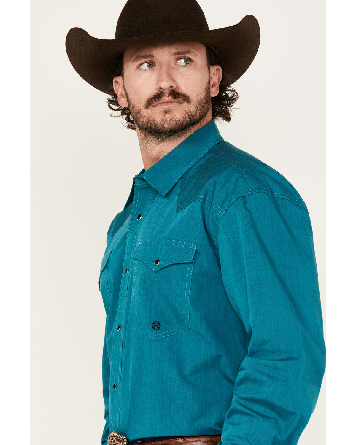 Image #2 - Roper Men's Amarillo Solid Long Sleeve Snap Western Shirt, Turquoise, hi-res
