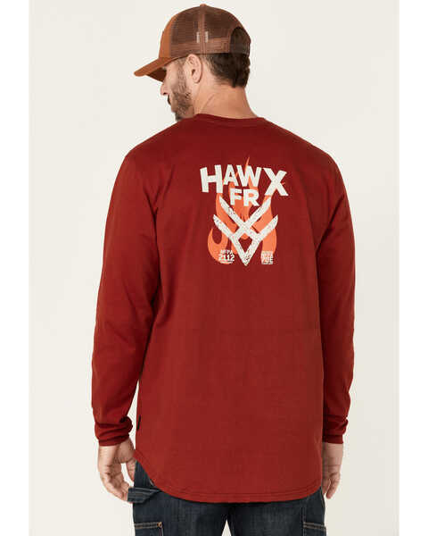 Image #4 - Hawx Men's FR Logo Graphic Long Sleeve Work T-Shirt , Red, hi-res