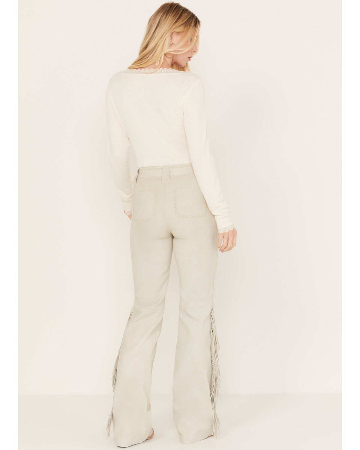 Image #4 - Idyllwind Women's Huntsville High Rise Leather Fringe Flare Pants, Stone, hi-res