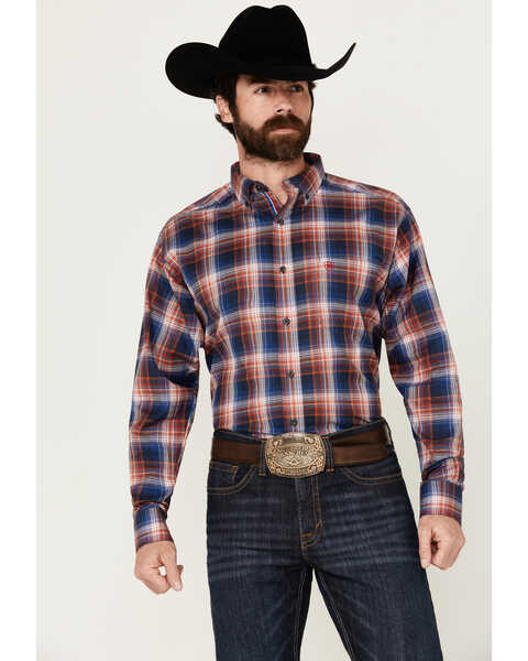 Ariat Men's Boot Barn Exclusive Presly Plaid Print Long Sleeve Button-Down Western Shirt - Big , Blue, hi-res