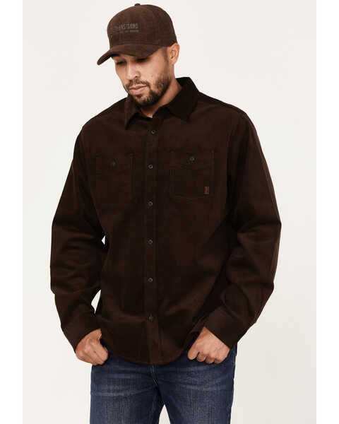 Brothers & Sons Men's Solid Corduroy Button Down Western Shirt , Dark Brown, hi-res