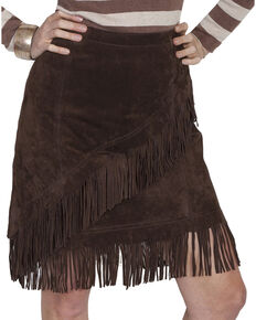 Scully Short Fringe Boar Suede Skirt, Chocolate, hi-res