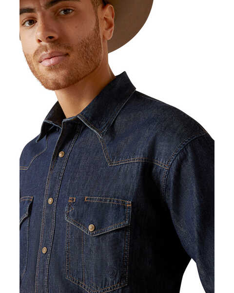 Image #3 - Ariat Men's Classic Denim Long Sleeve Snap Western Shirt - Tall , Blue, hi-res
