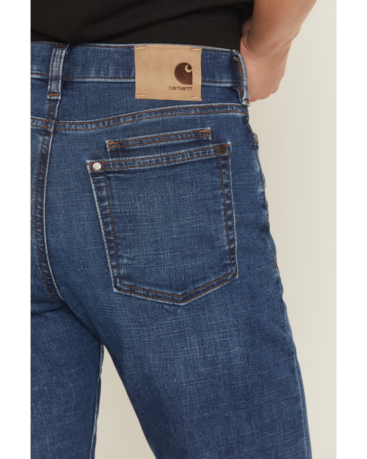 Image #4 - Carhartt Women's Essential Dark Wash Relaxed Fit Stretch Denim Jeans, Dark Wash, hi-res