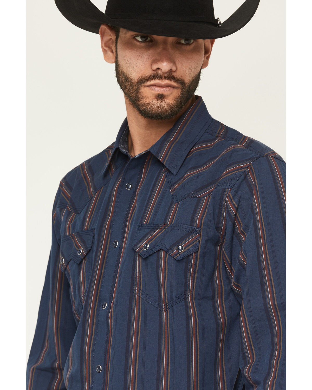 Image #2 - Moonshine Spirit Men's Riff Stripe Print Long Sleeve Snap Western Shirt, Navy, hi-res