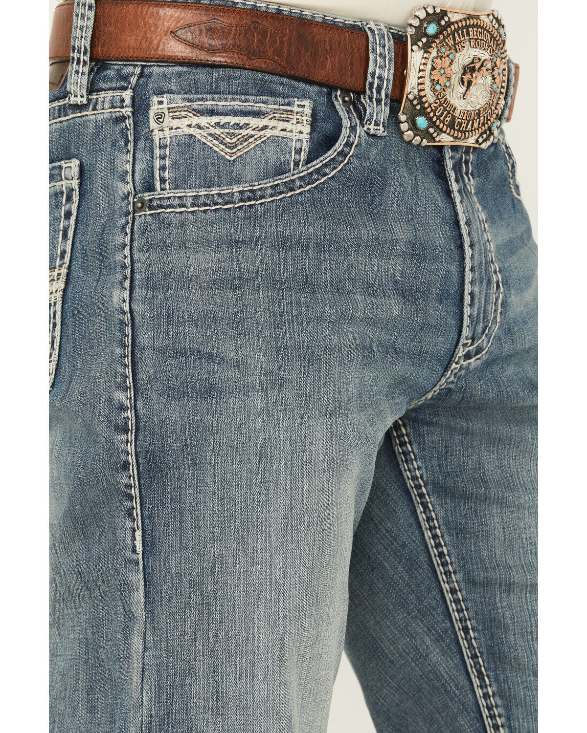 Image #2 - Rock & Roll Denim Men's Medium Wash Tapered Bootcut Stretch Denim Jeans, Medium Wash, hi-res