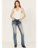 Image #3 - Miss Me Women's Medium Wash Geometric Braid Mid Rise Bootcut Stretch Denim Jeans, Medium Wash, hi-res