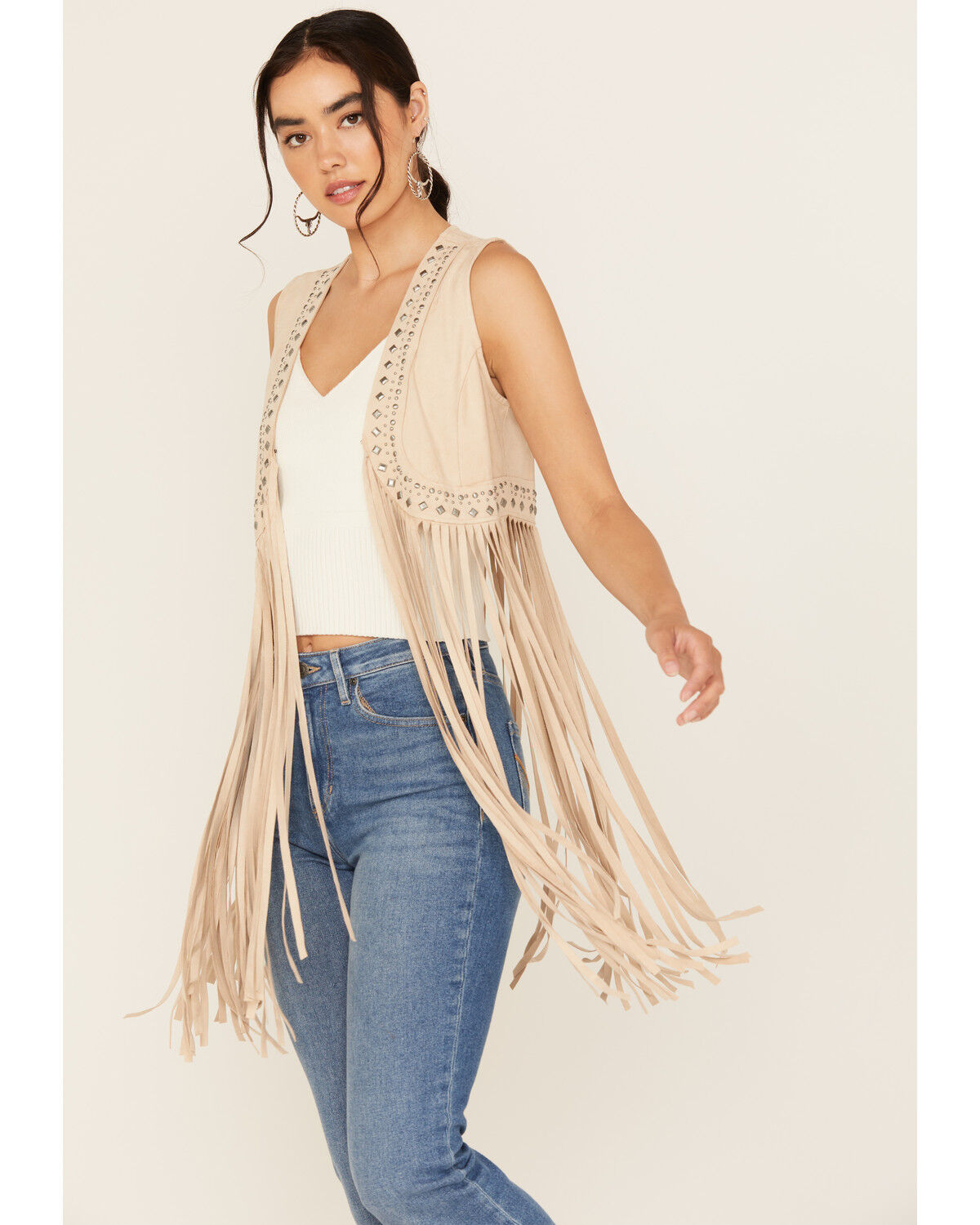 Image #1 - Idyllwind Women's Walnut Studded Fringe Faux Suede Vest, Sand, hi-res