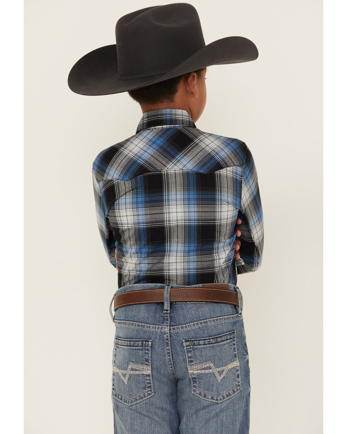 Image #4 - Wrangler Retro Boys' Plaid Print Long Sleeve Snap Western Shirt, Black, hi-res