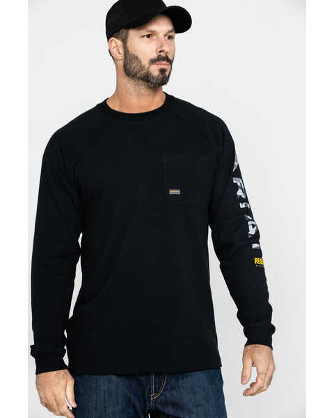 Ariat Men's Black Rebar Cotton Strong Graphic Long Sleeve Work Shirt , Black, hi-res