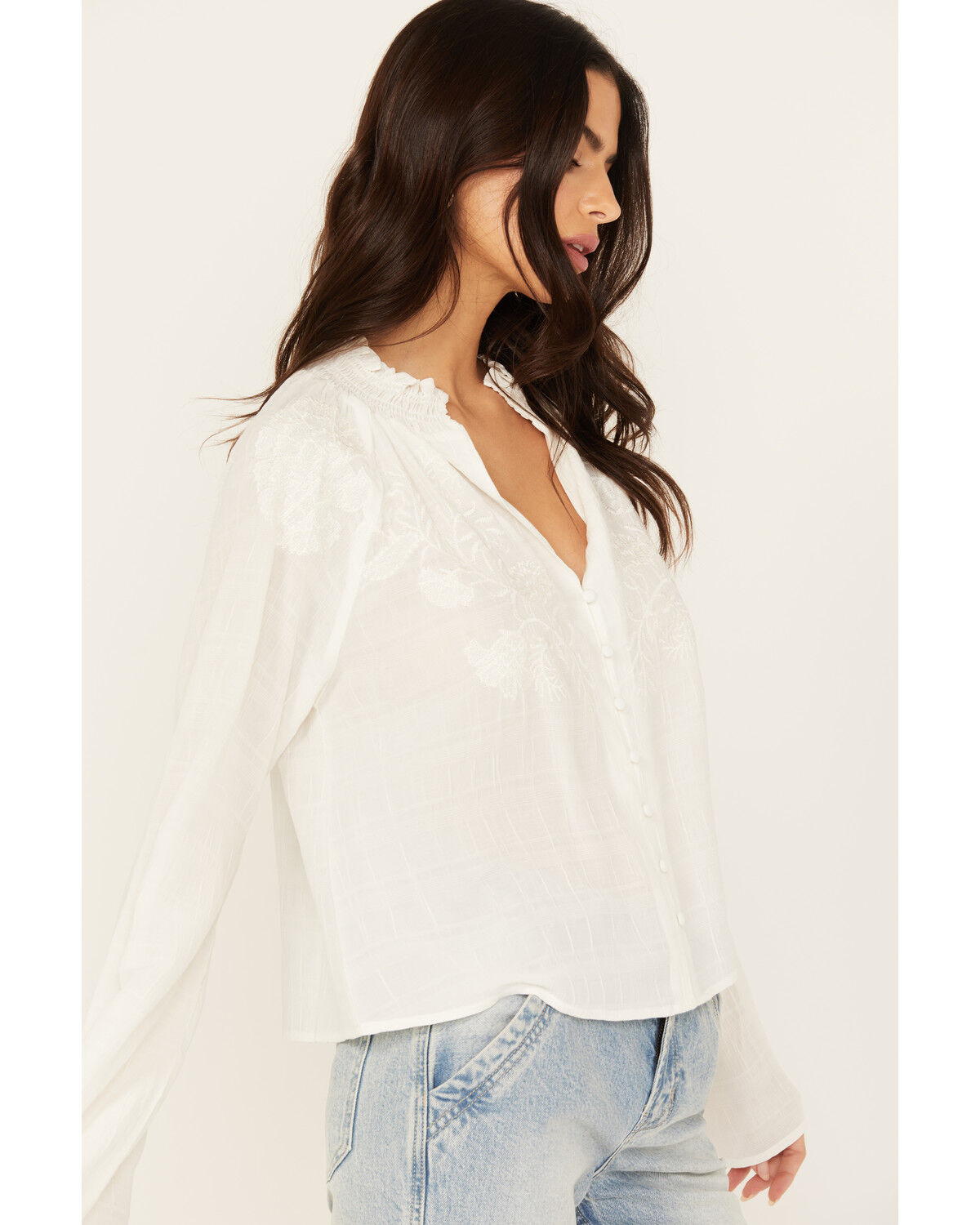 Image #2 - Cleo + Wolf Women's Cropped Button-Down Blouse, Cream, hi-res