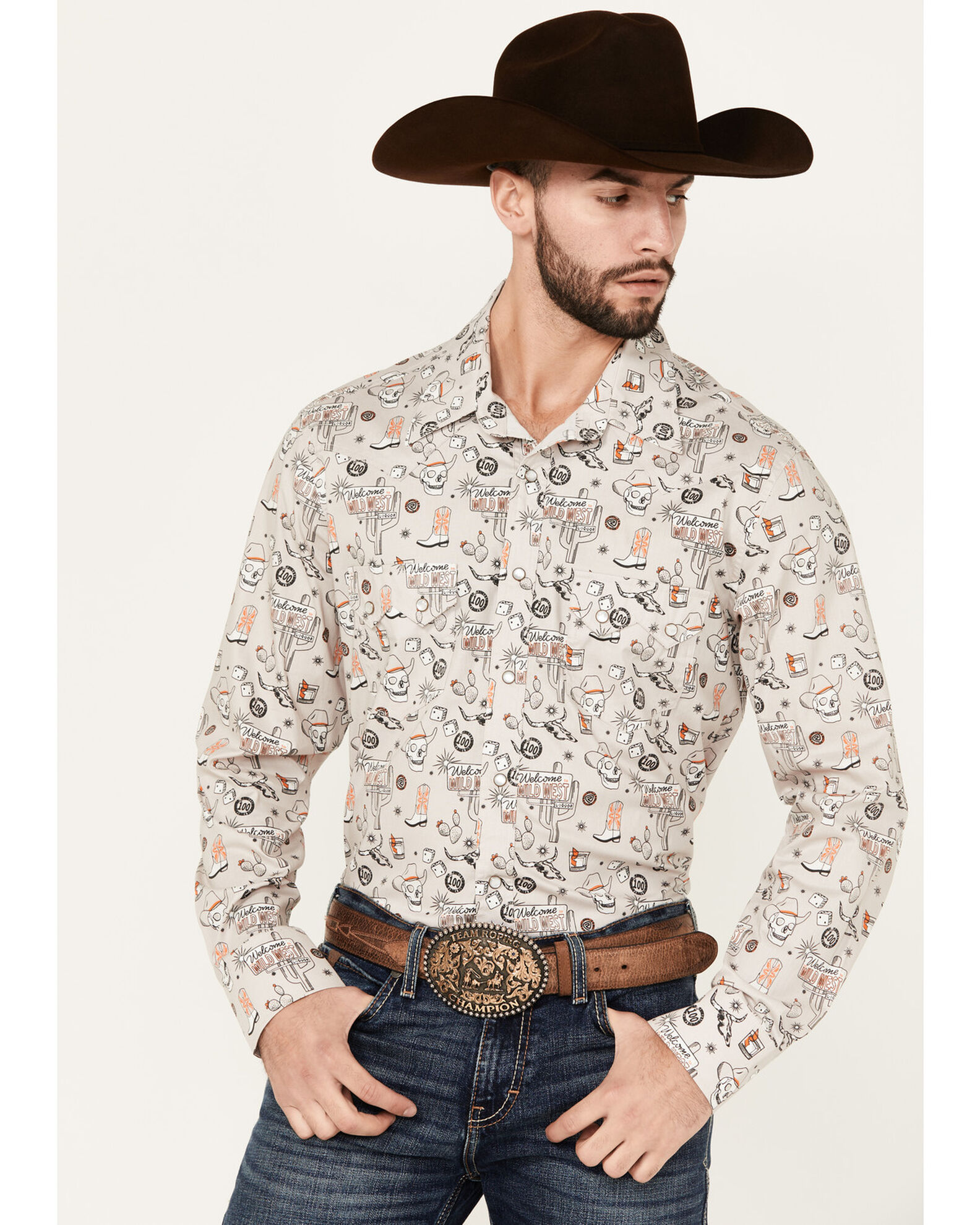 Rock & Roll Denim Men's Tattoo Print Long Sleeve Pearl Snap Stretch Western  Shirt - Country Outfitter