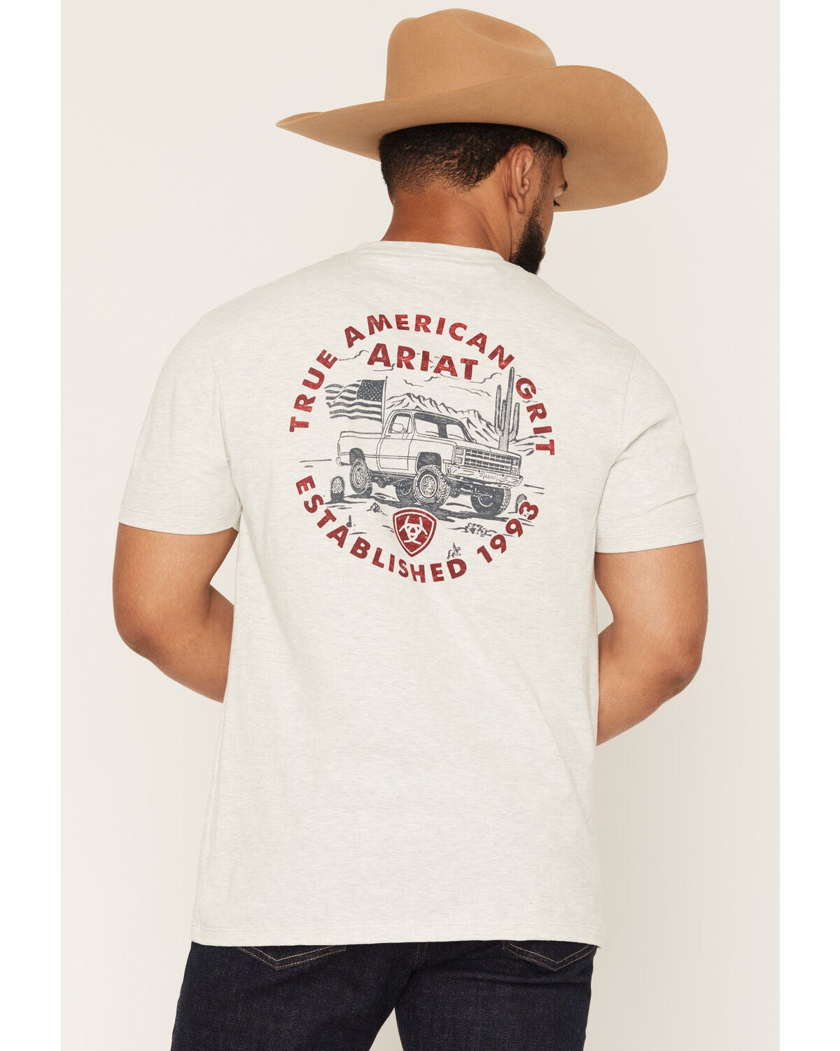 Image #1 - Ariat Men's Trucker Freedom Flag Short Sleeve Graphic T-Shirt, Grey, hi-res