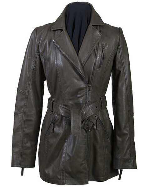 Leatherwear by Scully Women's Belted Thigh Length Coat, Olive, hi-res