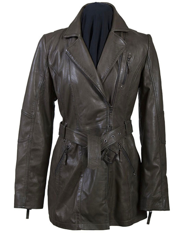 Leatherwear by Scully Women's Olive Belted Thigh Length Coat, Olive, hi-res
