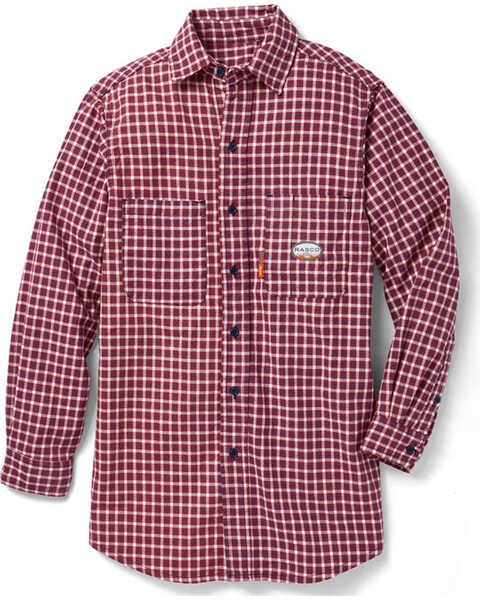 Rasco Men's FR Plaid Print Long Sleeve Button Down Work Shirt, Red, hi-res