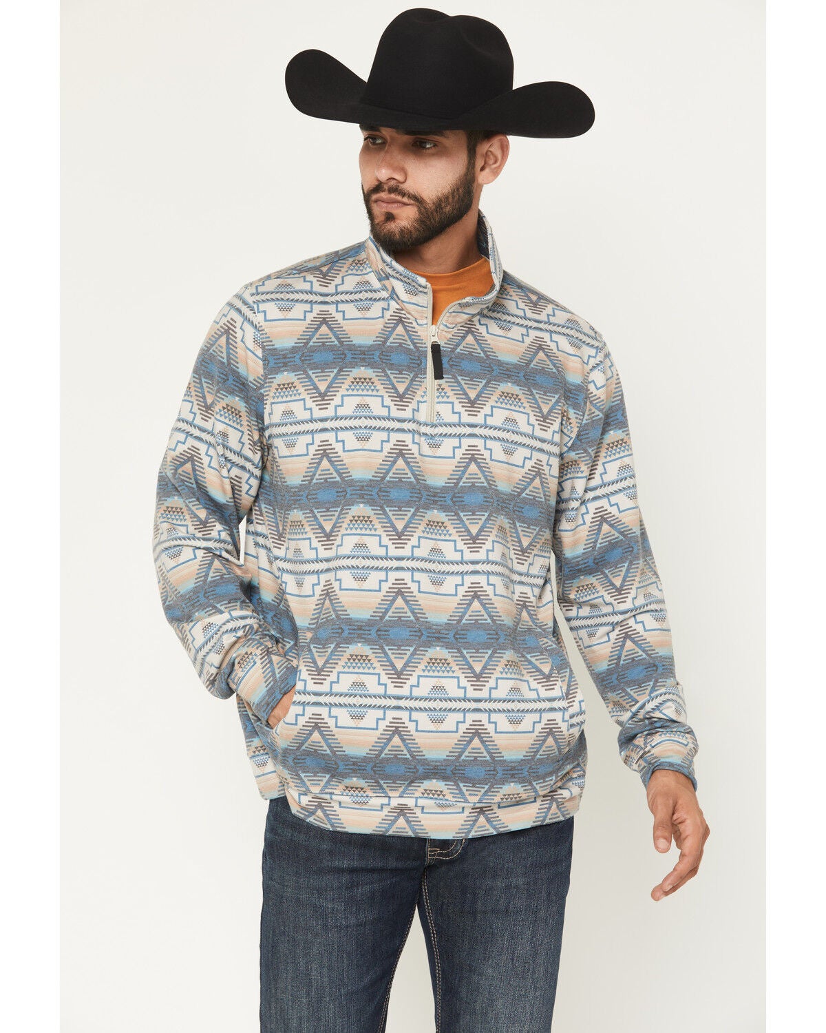 Rock & Roll Denim Men's Southwestern Print Pullover, Tan, hi-res