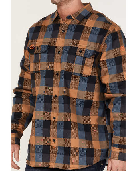 Image #3 - Hawx Men's FR Plaid Print Long Sleeve Button Down Work Shirt , Brown, hi-res