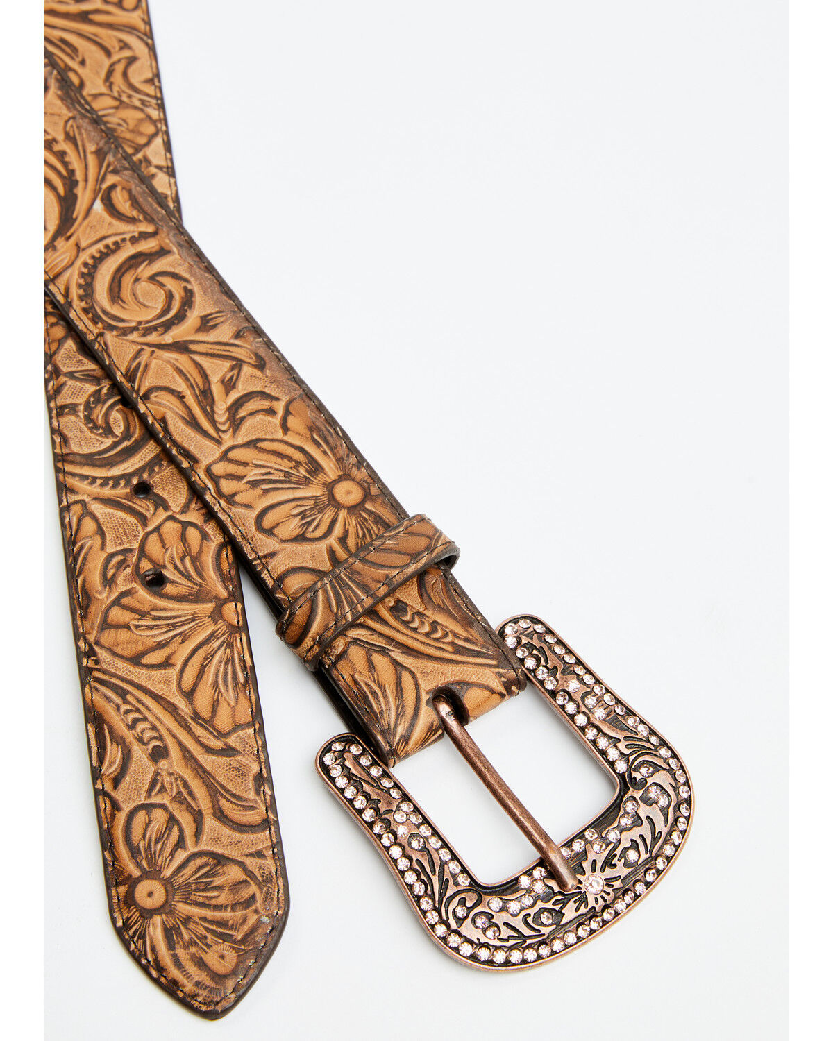Image #2 - Shyanne Women's Floral Print Leather Belt, Brown, hi-res