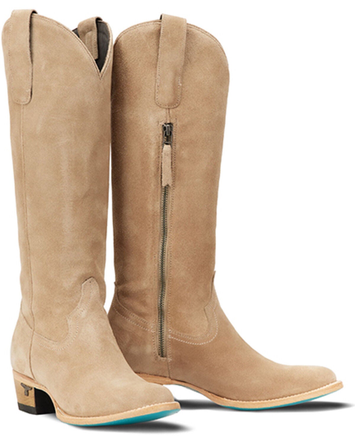 Lane Women's Plain Jane Suede Tall Western Boots - Round Toe, Beige, hi-res