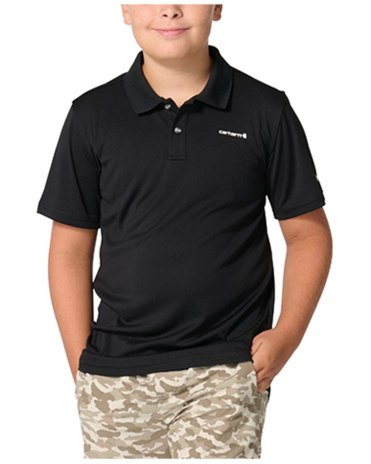 Carhartt Boys' Solid Logo Short Sleeve Polo, Black, hi-res