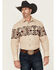 Image #1 - Panhandle Men's Thunderbird Border Print Long Sleeve Snap Western Shirt, Tan, hi-res