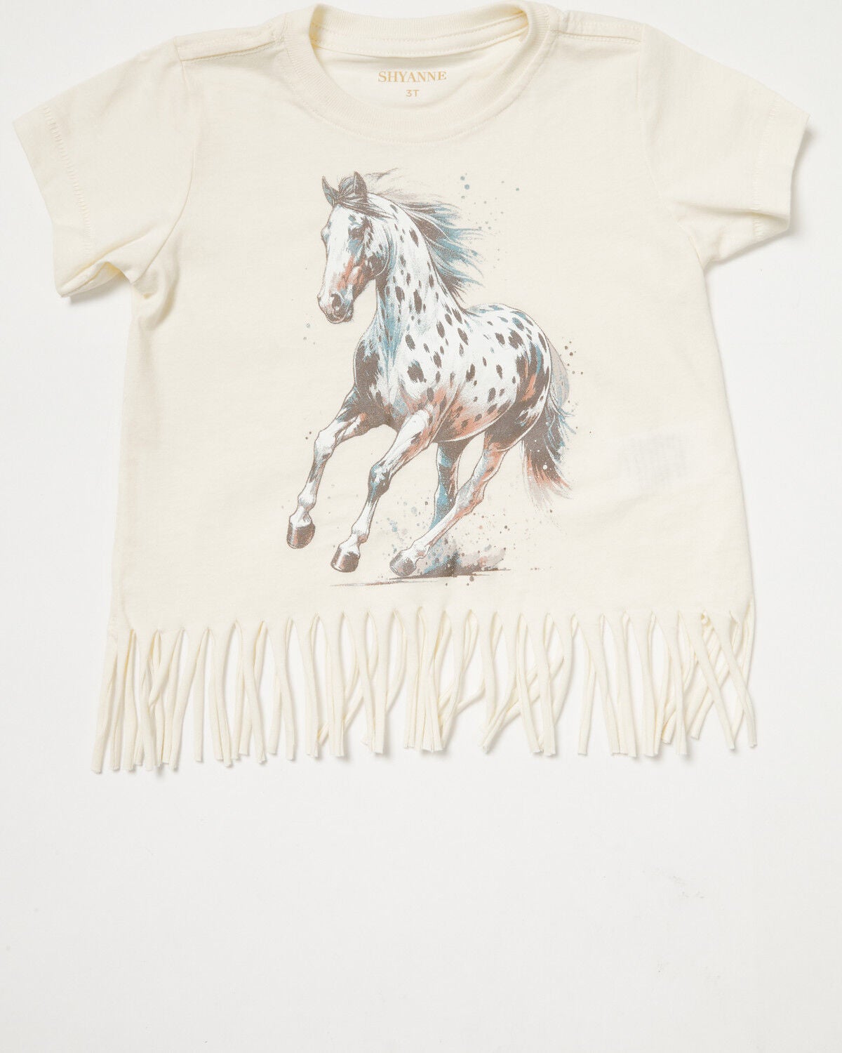 Shyanne Toddler Girls' Maisie Spotted Horse Fringe Short Sleeve Graphic Tee, Cream, hi-res